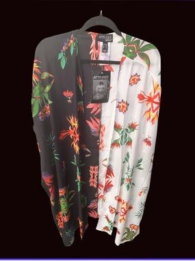 Attitudes by Renee Reversible Floral Kimono — Black & White swim cover up 2x3x